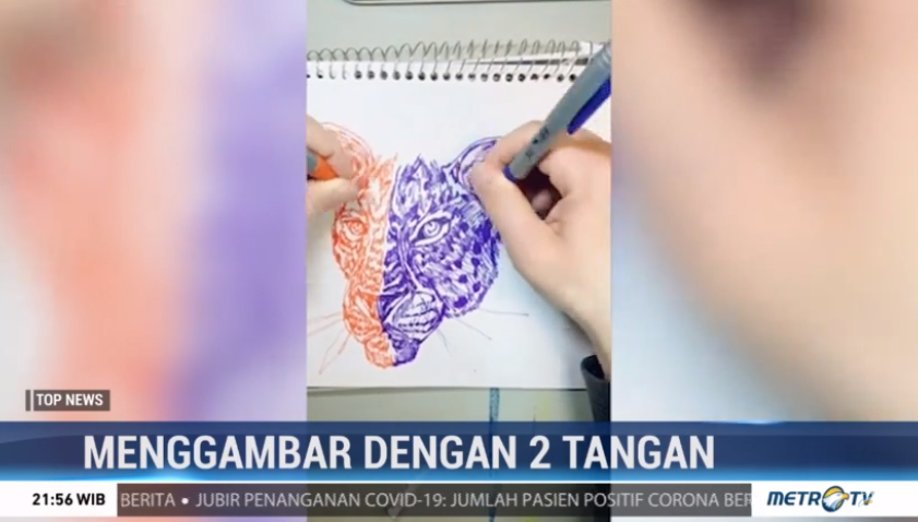 Metro_TV's tweet photo. #TopPicture Aksi seorang seniman asal AS yang berbakat menggambar dengan kedua tangannya menjadi penutup #TopNews malam hari ini. Terima kasih telah menyaksikan #TopNewsMetroTV, saksikan program selanjutnya hanya di Metro TV atau streaming melalui https://t.co/SOzNo2G83M https://t.co/8kwNbc5jfm