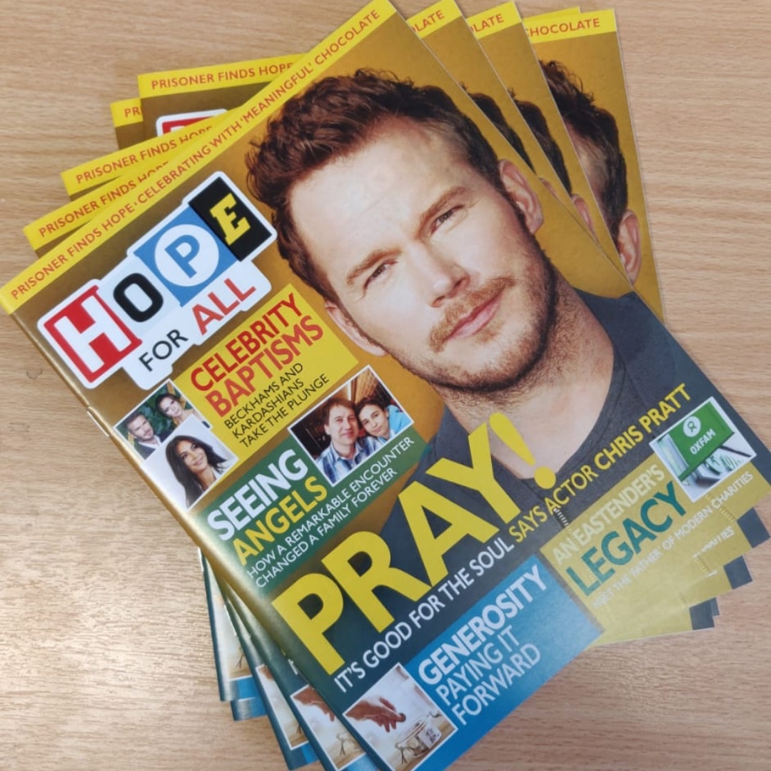 ‘Pray! It’s good for the soul’ says American actor Chris Pratt who features on the cover of the latest Hope for All magazine. This magazine is a great way for your church to bless your local community. <a href="/prattprattpratt/">Chris Pratt</a> <a href="/Hope4EveryHome/">HopeForEveryHome</a> #hopeforall #Easter