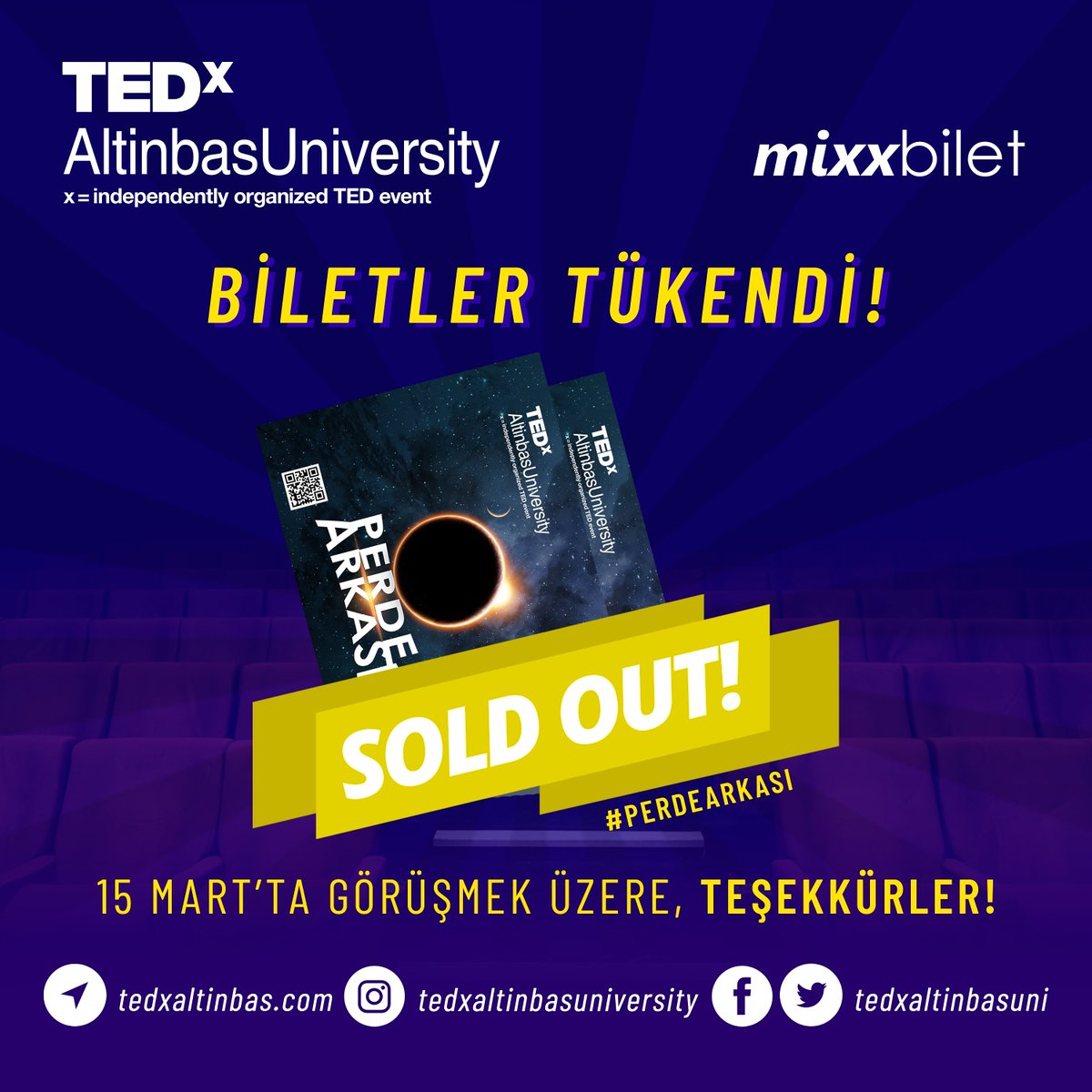 tedxaltinbasuni's tweet photo. #TEDxAltinbasUniversity Perde Arkası biletleri TÜKENDİ! 📢🤩
İlginiz için teşekkür ederiz, 15 Mart'ta görüşmek üzere 🙏🏻 

Tasarım: @onurcangokcetin 

#tedx #tedxevents #tedxaltinbasuniversity https://t.co/vFjFtpoeEd