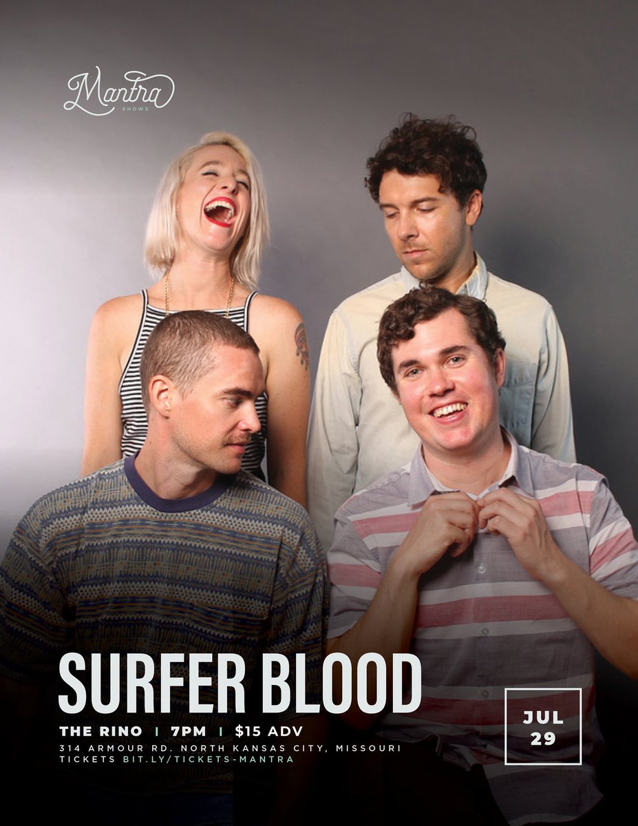 ✨ NEW SHOW ✨

July 29, 2020 //
Surfer Blood (<a href="/surferblood/">Surfer Blood</a>)
at <a href="/TheRinoKC/">The Rino</a>

RSVP 🗓 bit.ly/rino-sb
Tickets on sale 3/13!