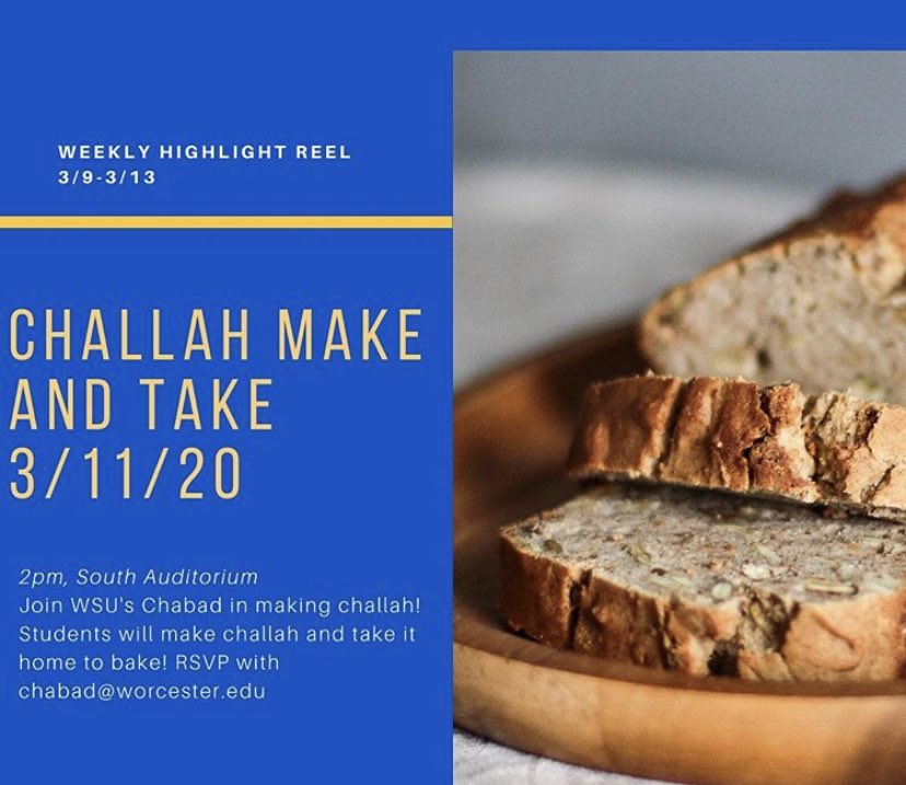 WSU_Chabad's tweet photo. Reminder! Join us at our Challah Take and Bake! Make sure you RSVP!✡️✡️✡️✡️ #chabad #worcesterstateuniversity #challah #centralmasschabad #wsuchabad #theheartofjewishlifeoncampus https://t.co/4l7J16Jt2E