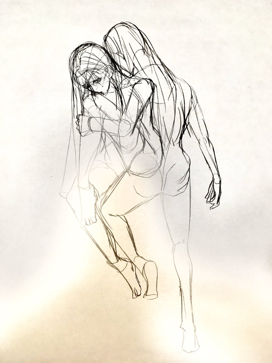 #描きトレ  最近線画系の工程がなくて画力落ちたのでデッサンの練習した〜。遅筆を直したいし画力あげたい!2枚目は描きトレでやったことをアウトプットして見ないで描いたもの。これちゃんと線画にして描こうかな 