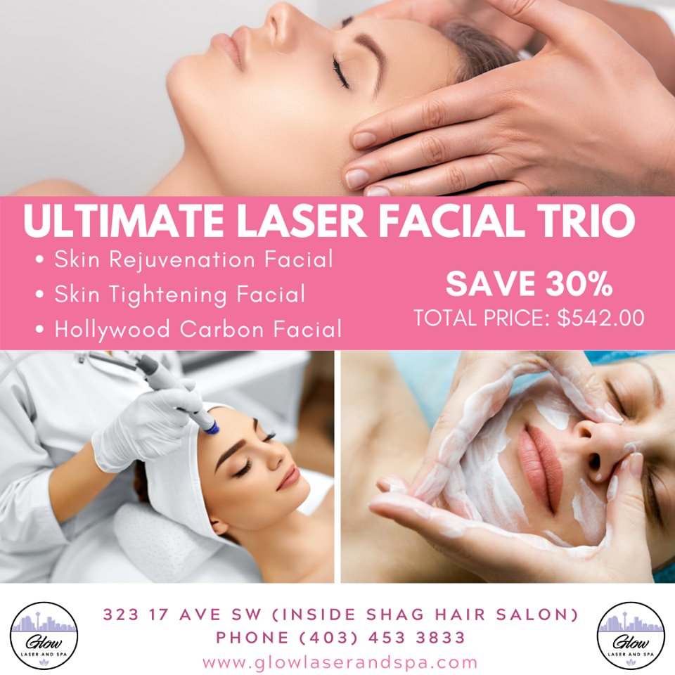 GlowLaserSpa1's tweet photo. Try our Ultimate Laser Facial Trio package. This extraordinary combo includes (1) Skin Rejuvenation Facial, (1) Skin Tightening Facial, and (1) Hollywood Carbon Facial.

Purchase your package today (403) 453 3833 or come down and see us at 323 17 Ave SW (inside Shag Hair Salon) https://t.co/DE37FSw7PW
