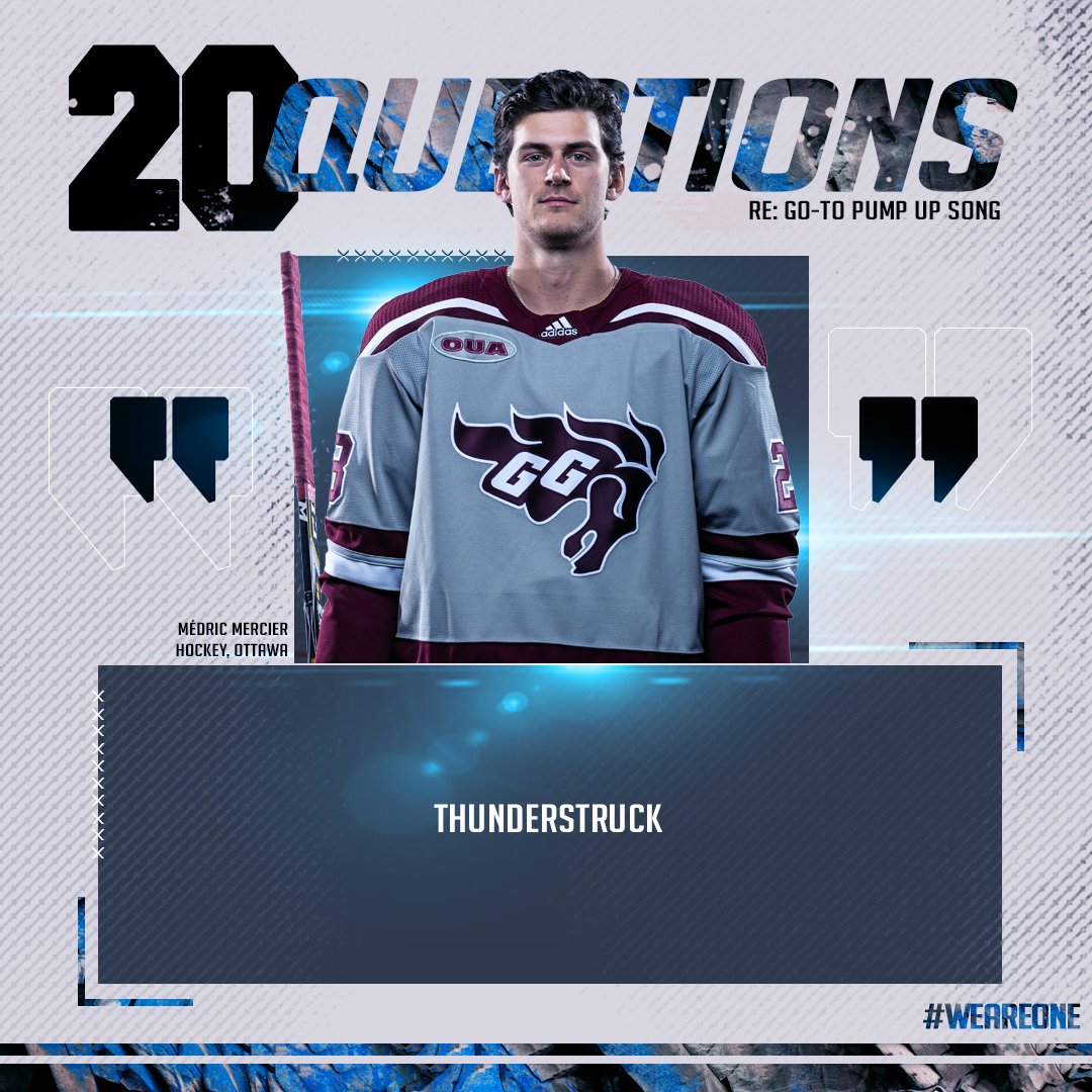 With the <a href="/uOttawaGeeGees/">uOttawa Gee-Gees</a> setting their sights on a 🇨🇦 title this weekend, you can bet that Médric Mercier (🏒) will have some AC/DC ready for that pre-game pump up! 🎵⚡

#WeAreONE | #20Questions | #GGnation