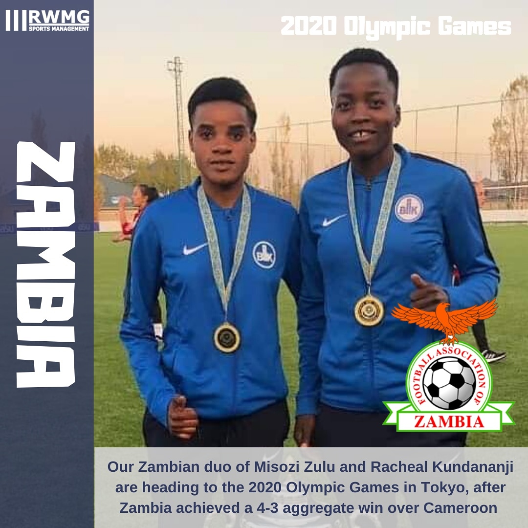 RWMGSports's tweet photo. 2020 Olympic Games!

Well done to Zambia's Cooper Queens 🇿🇲 who booked their place at the 2020 Olympics with a 2-1 home win over Cameroon.

#RWMGSports clients Misozi Zulu and Racheal Kundananji (@RKundananji) will be heading to Japan! Well done girls! https://t.co/QCdnvbJych