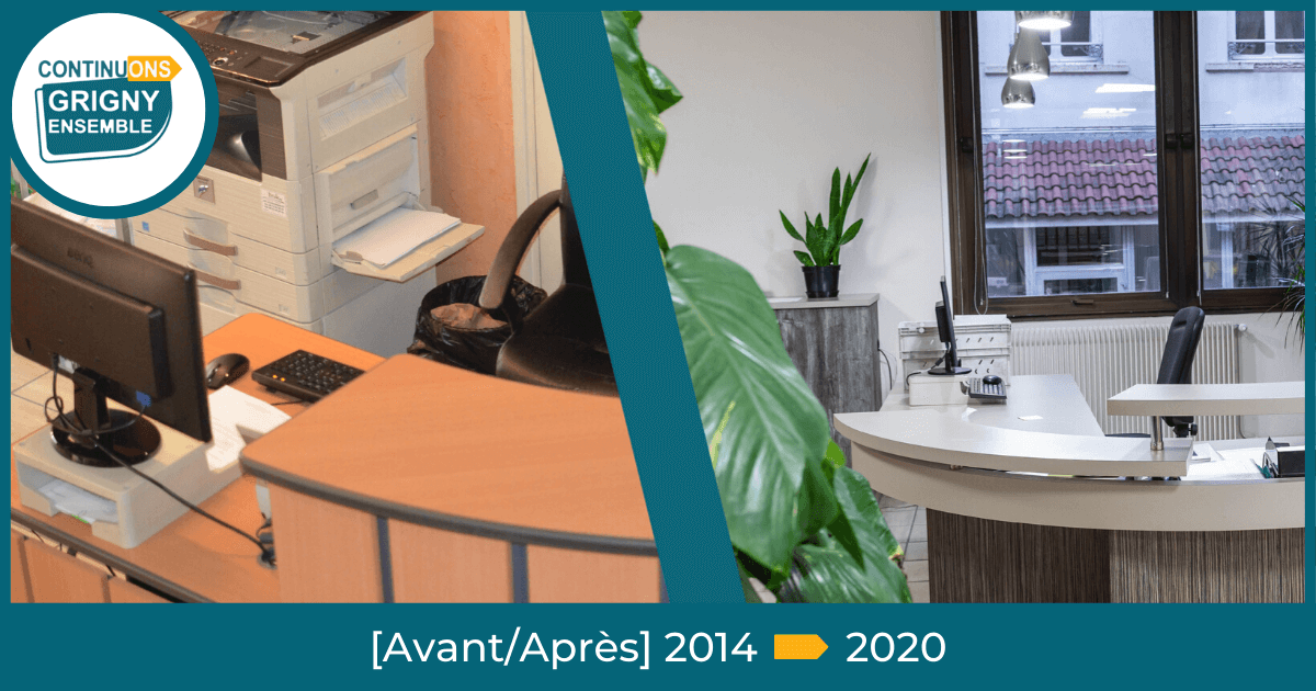 GRIGNYensemble's tweet photo. [Avant/Après] 2014 👉 2020

Nous avons opéré un rajeunissement de l’espace d’accueil de la Mairie et amélioré les espaces de travail des agents municipaux.

👉 #ContinuonsGrignyEnsemble : La meilleure transition vers l’avenir

#Grigny #Grigny69 #GrignyEnsemble #Municipales2020 https://t.co/NebWZRcvW8