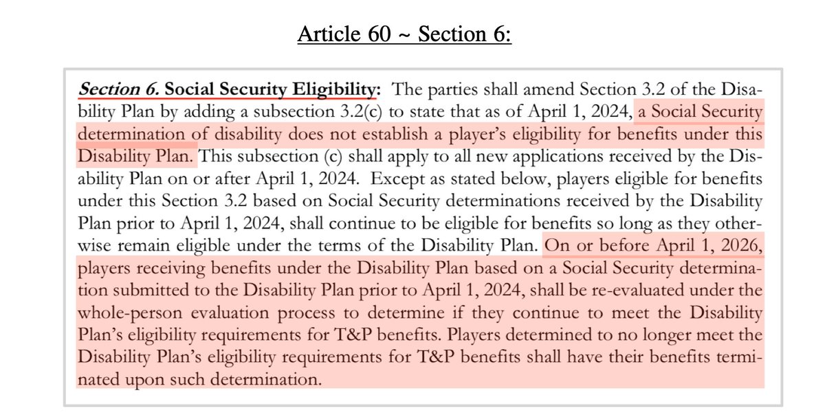 WomenoftheNFL's tweet photo. @NFL feels a "favorable" Social Security determination that a person is indeed disabled, DOES NOT give a DISABLED retired player the right to Disability.  Instead, according to #Article60, men receiving T&amp;P benefits will now need to be re-evaluated by their NFL Plan docs. @NFLPA https://t.co/ZI9SOzH2xx