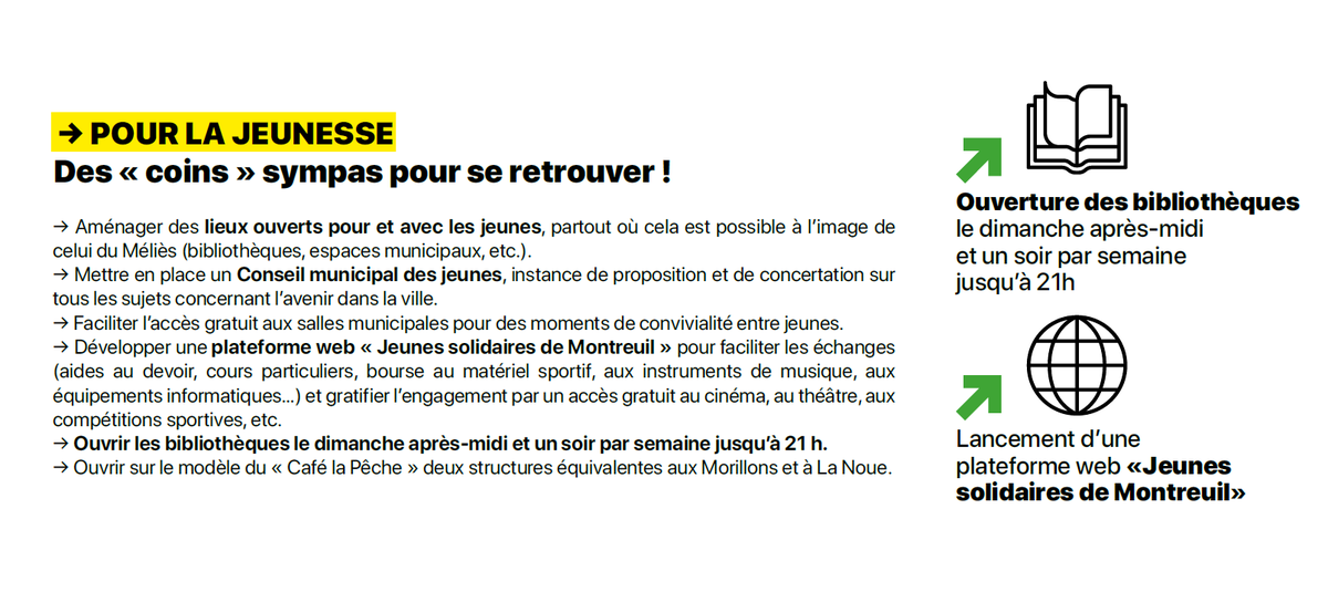 Les Écologistes - EELV Montreuil (@eelvmontreuil) on Twitter photo Pour les jeunes de #Montreuil comme pour nos aînés, nous voulons faire vivre toutes les générations, avec les forces, énergies, capacités et fragilités de chacun.
VOICI LES 10 PROPOSITIONS portées par <a href="/MirAlphonse/">Mireille Alphonse 🇺🇦</a> et <a href="/EcoloResp2020/">Montreuil, l'écologie aux responsabilités !</a> le 15 mars prochain ! Pour les jeunes de #Montreuil comme pour nos aînés, nous voulons faire vivre toutes les générations, avec les forces, énergies, capacités et fragilités de chacun.
VOICI LES 10 PROPOSITIONS portées par <a href="/MirAlphonse/">Mireille Alphonse 🇺🇦</a> et <a href="/EcoloResp2020/">Montreuil, l'écologie aux responsabilités !</a> le 15 mars prochain !