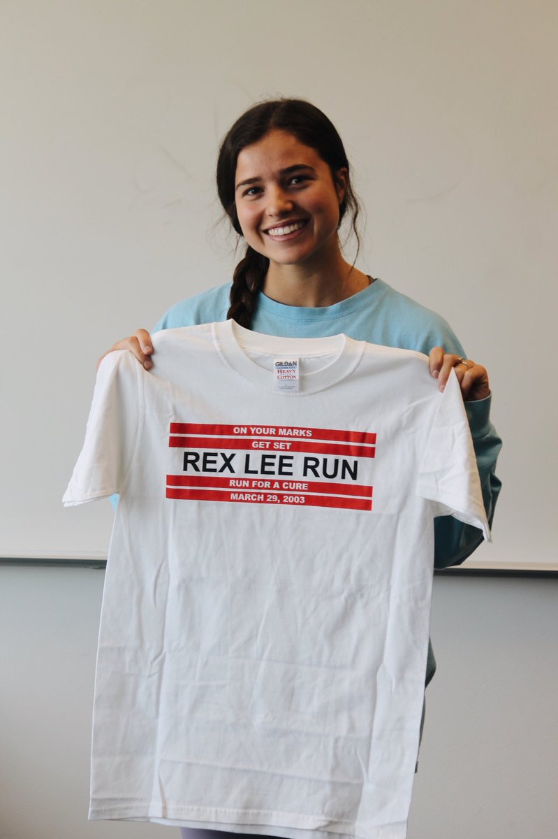 byusccr's tweet photo. 2003 is brought to you by BYU libero, All-America second team, team USA pick, etc, etc, @marybeth181124!
.
Do you have the 2003 shirt? Post a photo of you in it using #yirun, tag @rexleerun and we’ll share it on the digital board on race day! https://t.co/FHnfQgKDMU