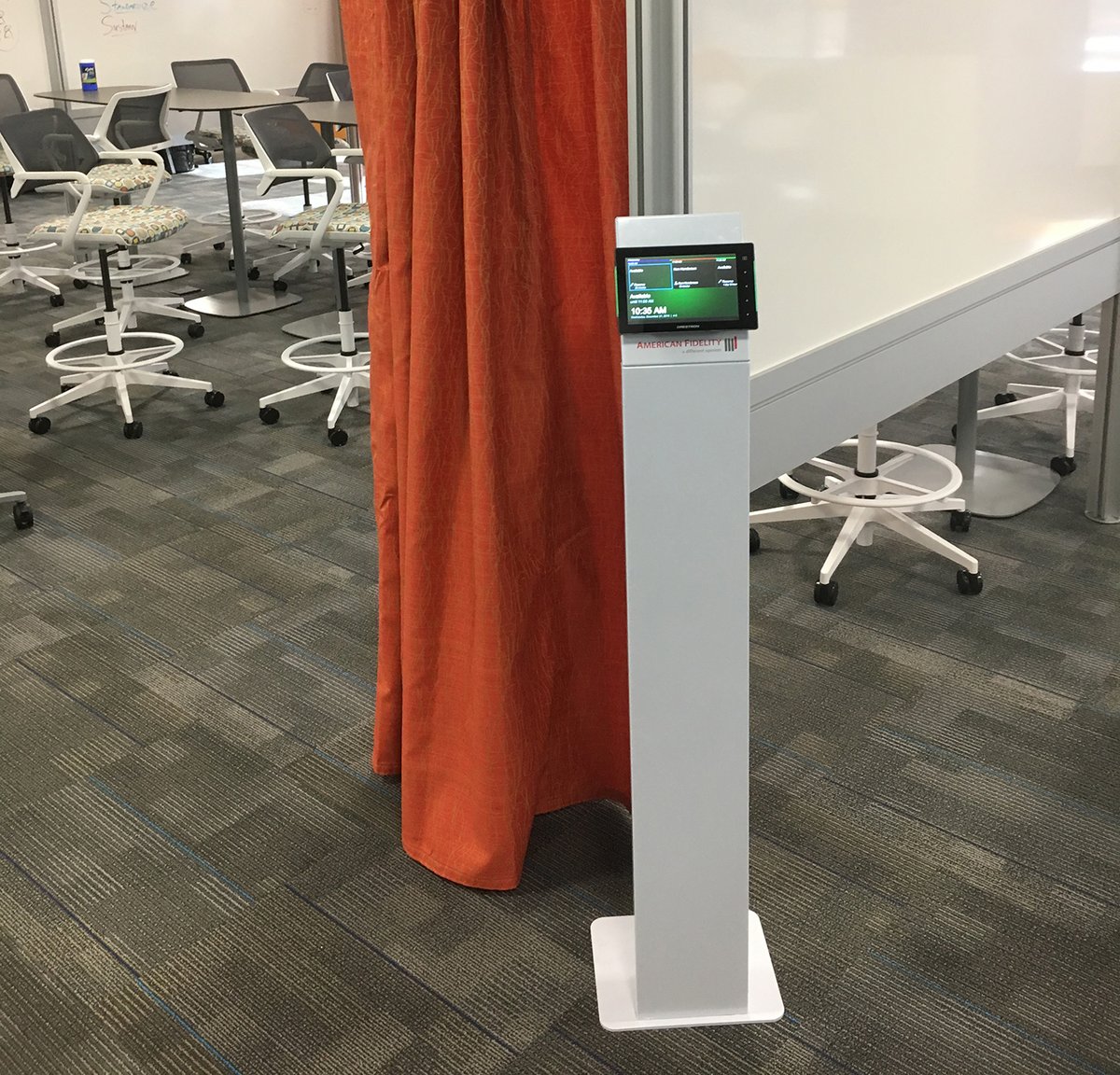AVTEQ's tweet photo. CASE STUDY:  Adding custom kiosks with a @Crestron scheduling touch panel improves employee access to open area meeting spaces. https://t.co/cbJigljVgX #customkiosk #crestron #openoffice #meetingscheduler https://t.co/iTXj3jLvJs