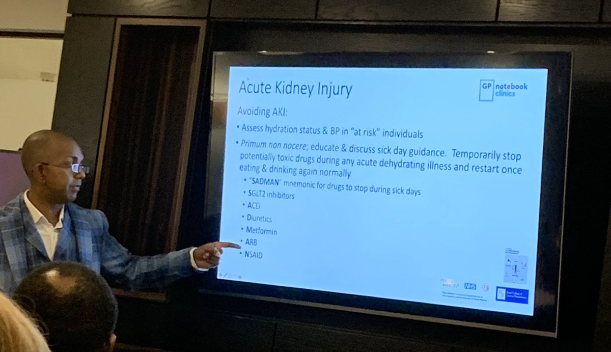 MaisunMansur's tweet photo. Our next patient on #GPnotebook clinic is 72 yrs with D&V and AKI. Remember to stop the “SADMAN” meds and sick day rule card also the post AKI care @ThinkKidneys https://t.co/jjkwyeABq8