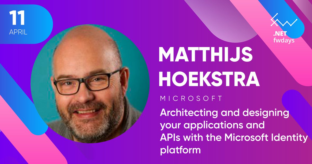 Speakers lineup at @netfwdays conference. 
📆11 April, 2020
🗣Matthijs Hoekstra from Microsoft
 
 Talk: "Architecting and designing your applications and APIs with the Microsoft Identity platform". 

🌐Explore more: bit.ly/2wD1bPL

#netfwdays