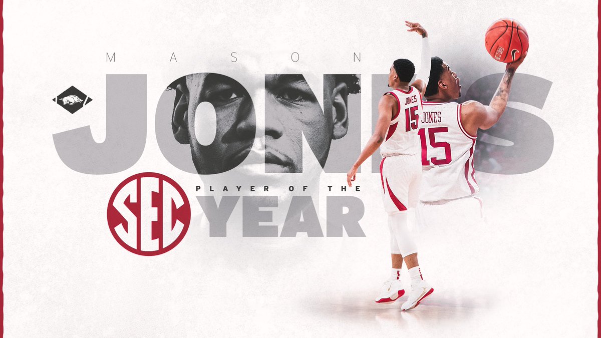 RazorbackMBB's tweet photo. 🏀 20 points per game
🏀 5 rebounds per game
🏀 3 assists per game

SEC Player of the Year: @masonjones2 https://t.co/dW6ukBwqjU