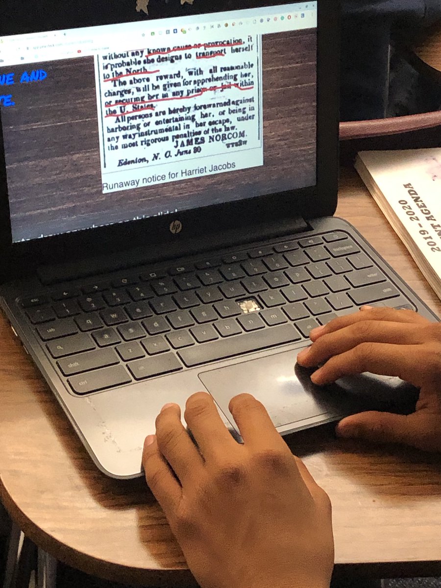 T4edtech's tweet photo. Using β¦@PearDeckβ© as Ss study runaway notice for Harriet Jacobs. Students totally connected to document #historyclass #mendezhistory https://t.co/9K7lyh5w8c