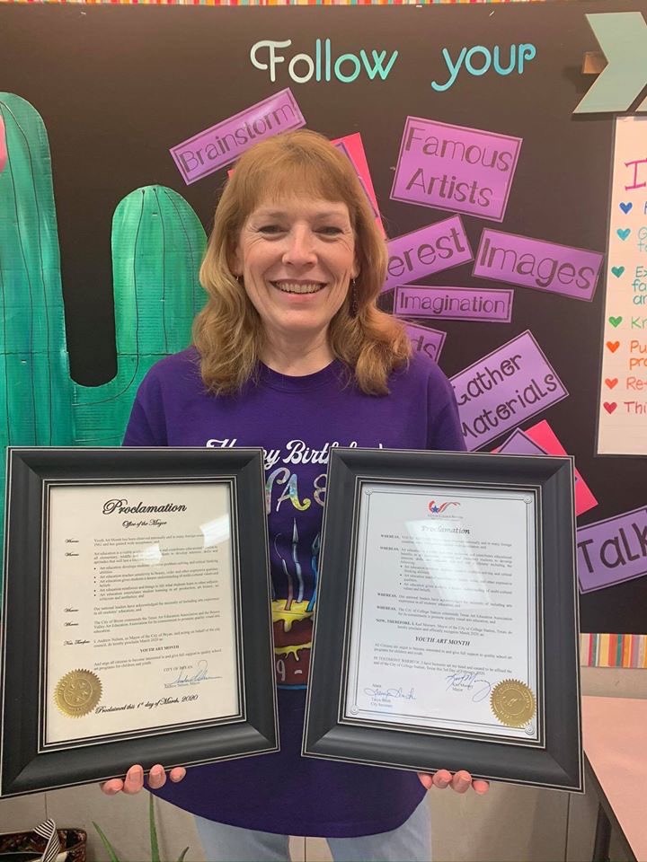 cypressgroveart's tweet photo. Youth Art Month Mayoral Proclamations from Bryan and College Station! #CGCats #SuccessCSISD #txYAM20 @Youthartmonth @TexasYam https://t.co/cOZuzSDofY