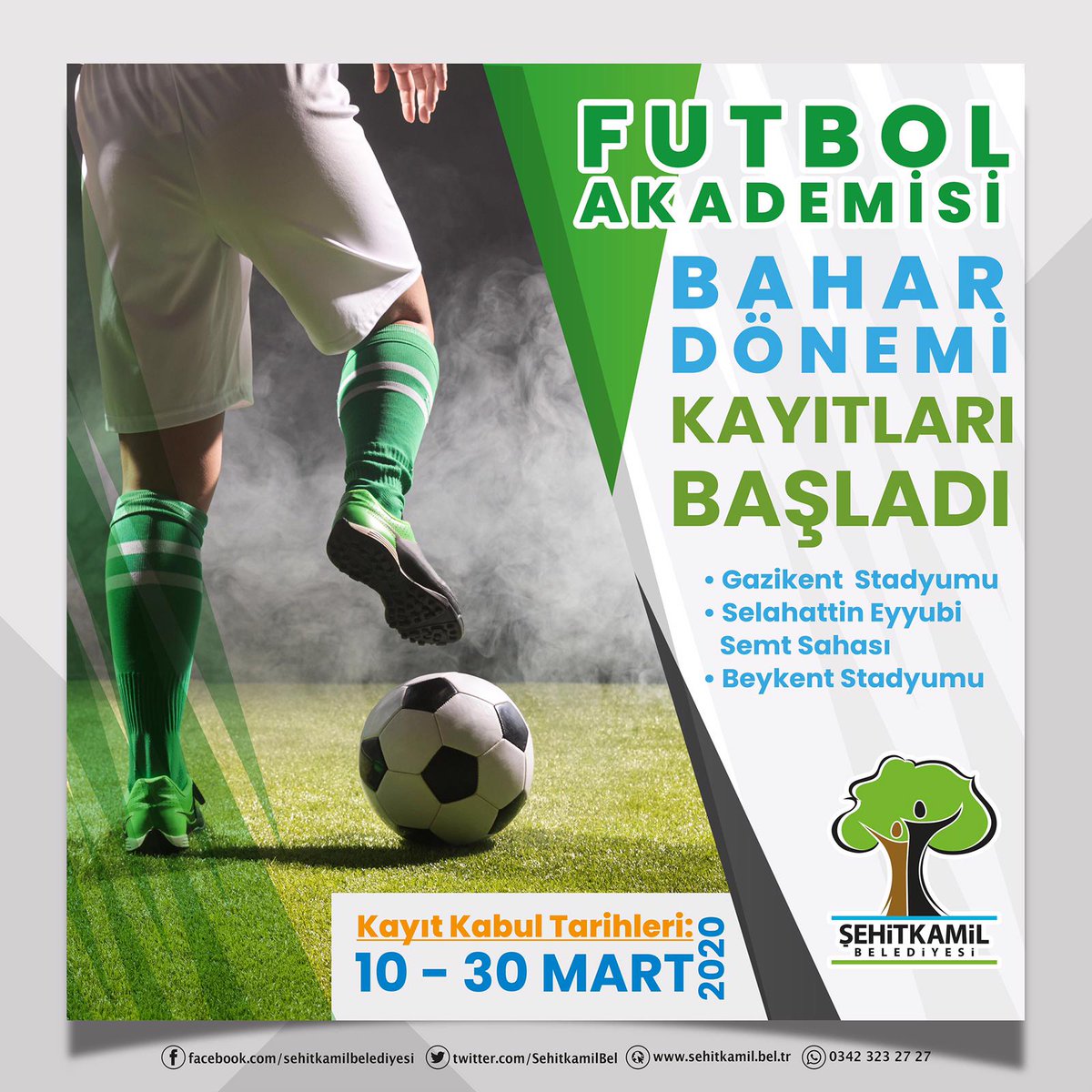 Yeni dönemde tüm yetenekli gençlerimizi bekliyoruz.⚽🏆💚🖤 #şehitkamilbelediyesi