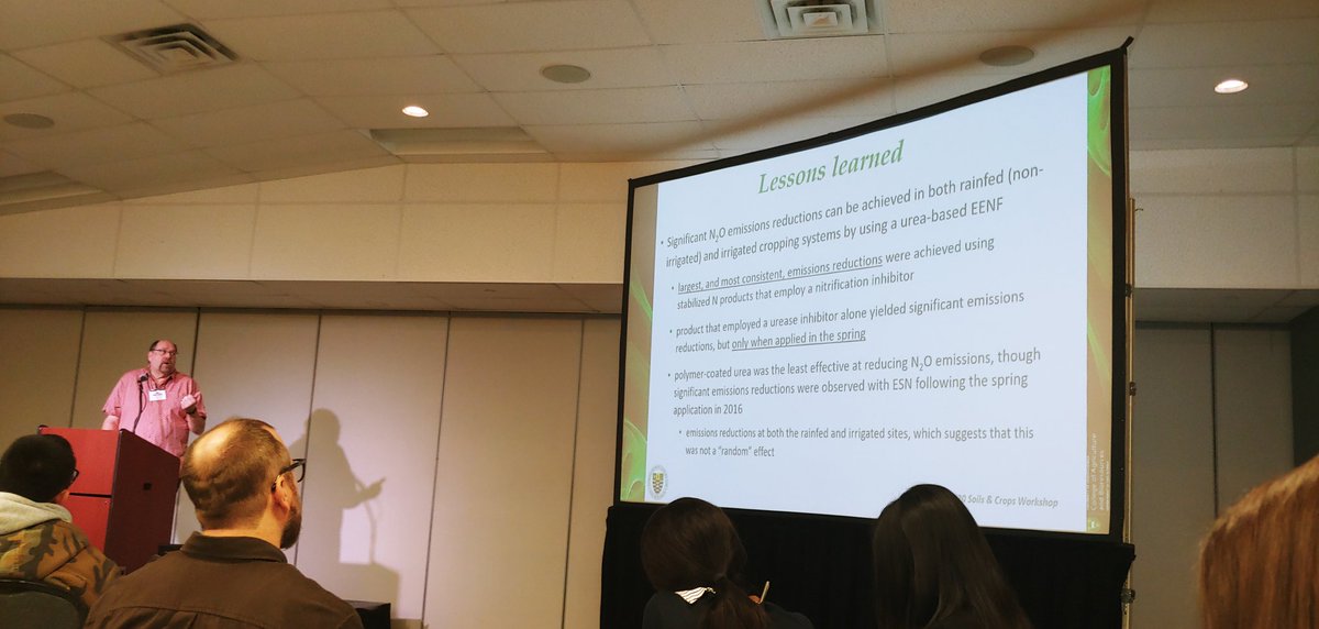 Jwebs510's tweet photo. Dr. Richard Farrell highlighting the use of EEF products to influence N2O emissions compared to urea #soilscrops @WARC_SK https://t.co/Xszj6TUzgg