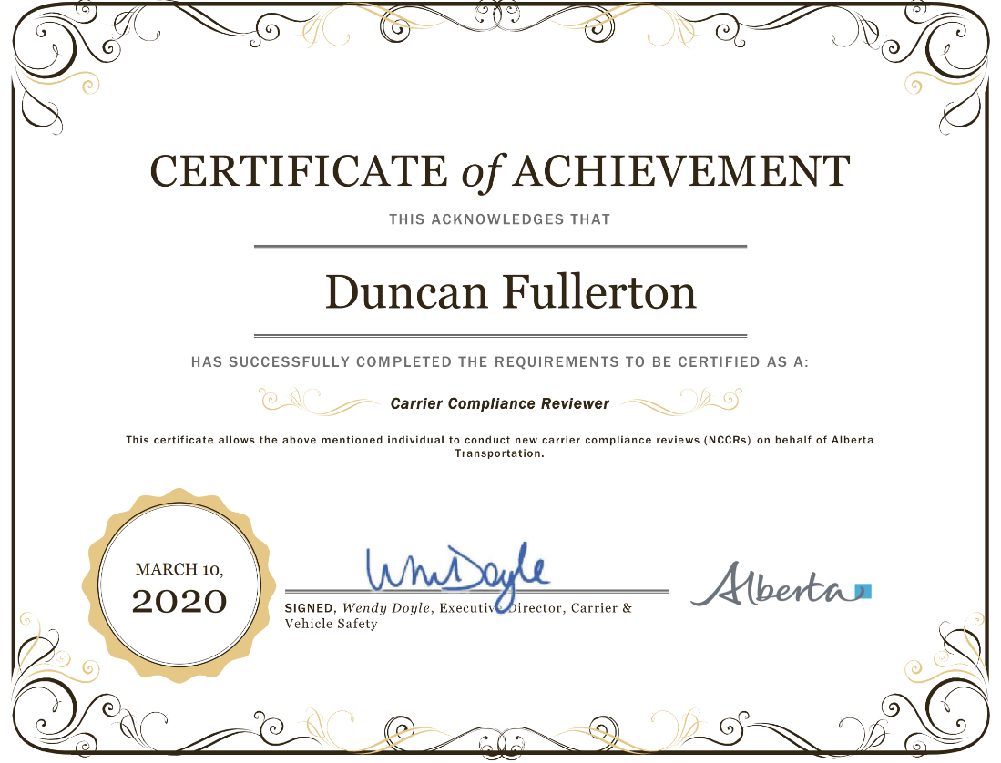 CayCan_Safety's tweet photo. Congratulations Duncan! Our service offering has officially expanded. If you need a New Carrier Compliance Review Duncan is here for you! #NewCarrierComplianceReview #Alberta #Transportation #Compliance #SafetyFitnessCertificate https://t.co/PQhL4X888k
