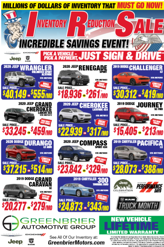 GreenbrierMotor's tweet photo. Visit us at Greenbrier Motor Company for our Inventory Reduction Sale and for your chance to save! See our new and used inventory when you visit us today! You just might find your dream car at a price you'll love! #InventoryReductionSale https://t.co/KnF3eUdOCe https://t.co/tMfLjdVnZc