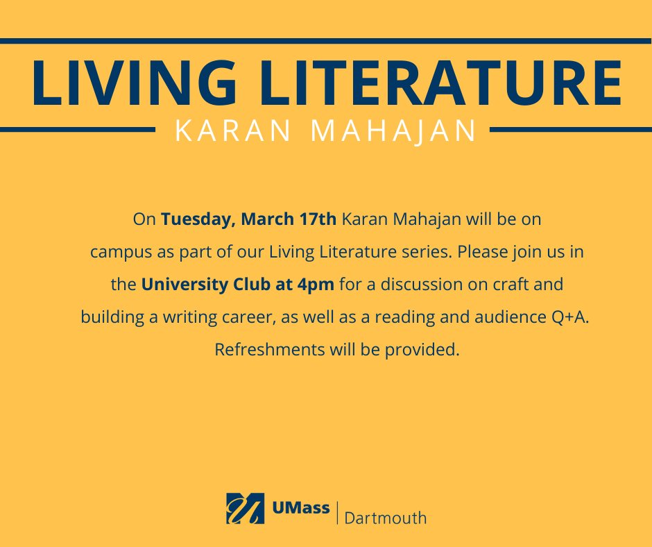 Join us in the University Club on Tuesday, March 17th at 4pm for this semester's installment of the Living Literature Series!