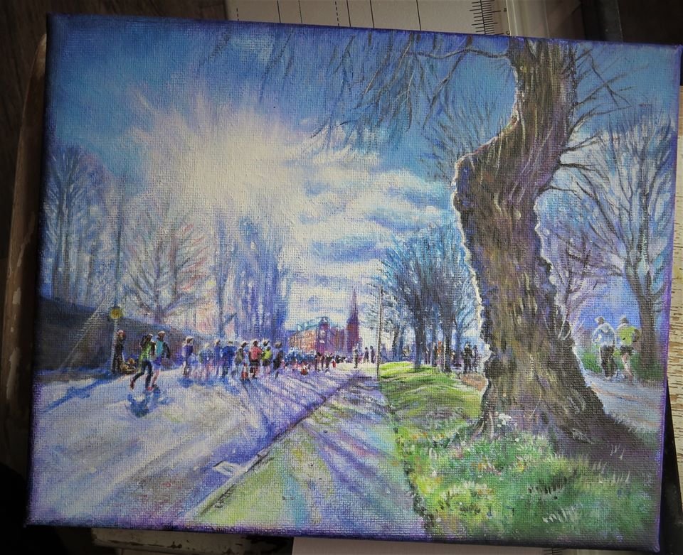 LLHappyArt's tweet photo. New painting '10kers powering up City Road' 
#StHelens10k @sthelens10krun #Littlelizhappyart #ArtistOnTheRun #runners #StHelens #artist #EGrima @StHLookOut #OriginalArt #ART #Painting @StHelensNow https://t.co/vBPd9IjA9k
