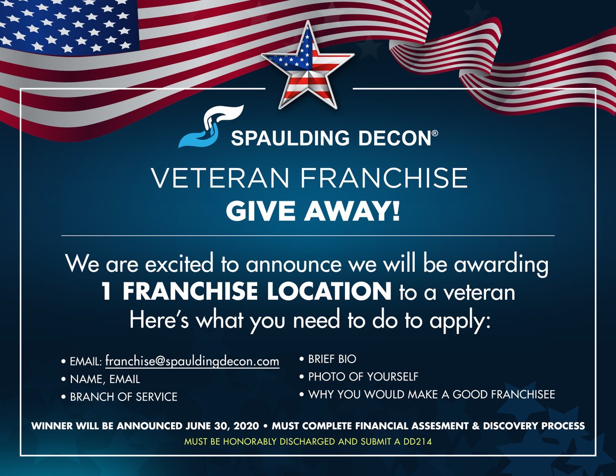 SpauldingDecon's tweet photo. Don't miss this huge opportunity! Email franchise@spauldingdecon.com for the possibility to win a life-changing career.

#franchise #franchiseopportunities #franchising #franchisee #veteran #veterans #veteranbusiness #veteranownedbusiness https://t.co/OxJNUGd4Kd