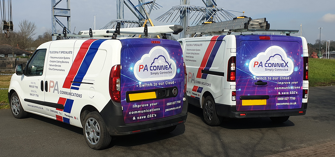 PAcomms's tweet photo. As we have launched our cloud communications platform into our customer base we thought it would be a great idea to rebrand the fleet, we have taken a photo of a couple of our vans to show you what we have come up with, we think its quite striking, just like the product itself. https://t.co/GzENl88ejx