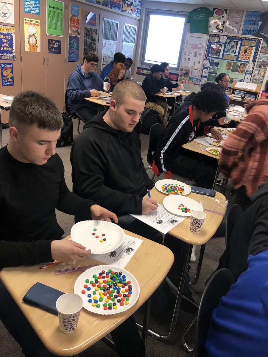 MrsBodine_WCHS's tweet photo. #WarrenWill engage students in simulations to demonstrate a math concept. Ms. Horn’s students investigate exponential decay using Skittles. @math_magician_1 #GoMathWC #wcwarriorfamily https://t.co/7ehyqbUCDO