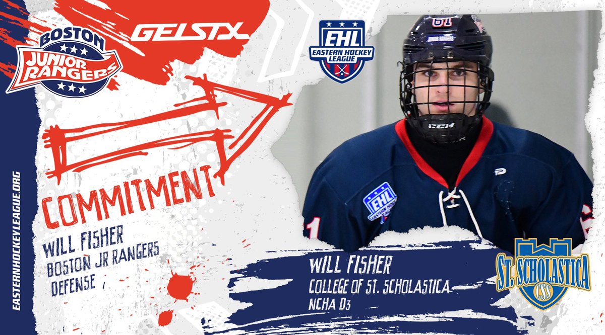 #COMMITTED!  Congrats to our <a href="/EHL_Hockey/">Eastern Hockey League</a> Dman Will Fisher on his NCAA commitment to <a href="/StScholastica/">St. Scholastica</a> !  Fish has been a main staple for BJR’s blueline since joining the team last season.  #LETSGO!