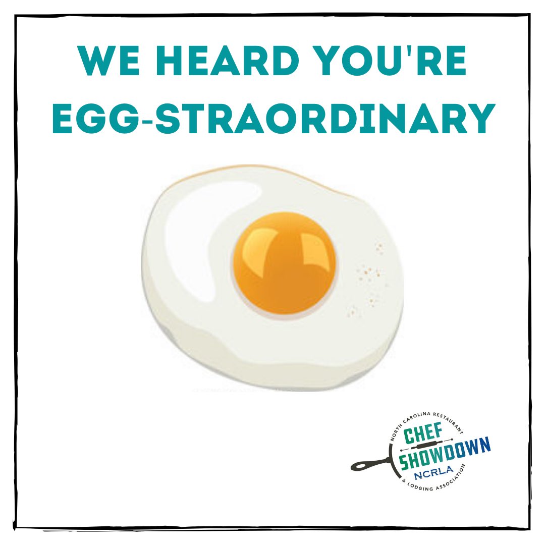 NCChefShowdown's tweet photo. Hey Chef,
We heard you’re egg-straordinary! Apply today to compete in the NCRLA Chef Showdown! Link in bio to apply.
Yours truly,
NCRLA & @gottobenc
#NCRLA #NCRLAChefShowdown #GotToBeNC #CookingToWin #FlavorsOfNC #CallingAllChefs https://t.co/9ZQPXSpYCD