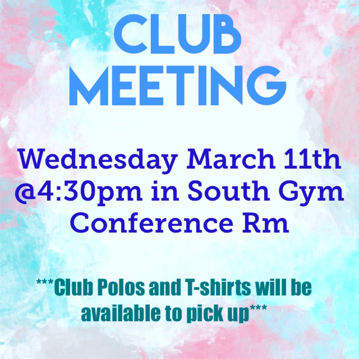 FSExerciseSci's tweet image. Hello everyone! We have a Club Meeting tomorrow Wednesday March 11th @ 4:30pm in South Gym Conference Rm. The club polos and t-shirts will be available to pick up if you ordered one!