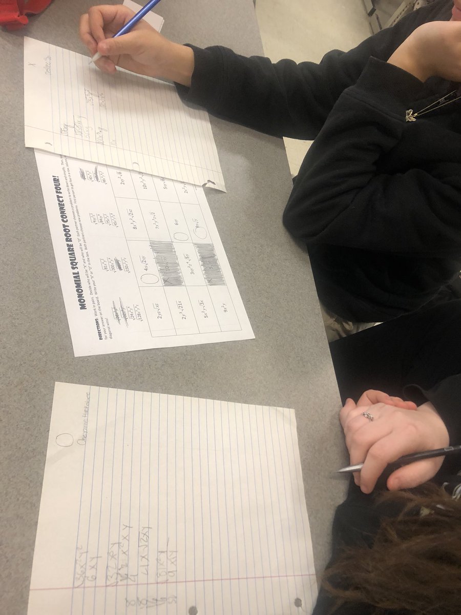 studdardmath's tweet photo. Competitive algebra !! Playing monomial square root connect four in Algebra 1B. #willworkforcandy #mathisfun https://t.co/YK2XdJzVq2