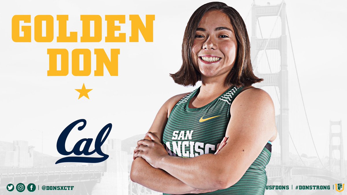 DonsXCTF's tweet photo. First Golden Don award of the outdoor season goes to @VictoriaAlmanz1 for a brilliantly executed 1500m and heat win last weekend over at Cal.  👊
#GoldenDon #USFDons #DonStrong https://t.co/YTabAUv0HS
