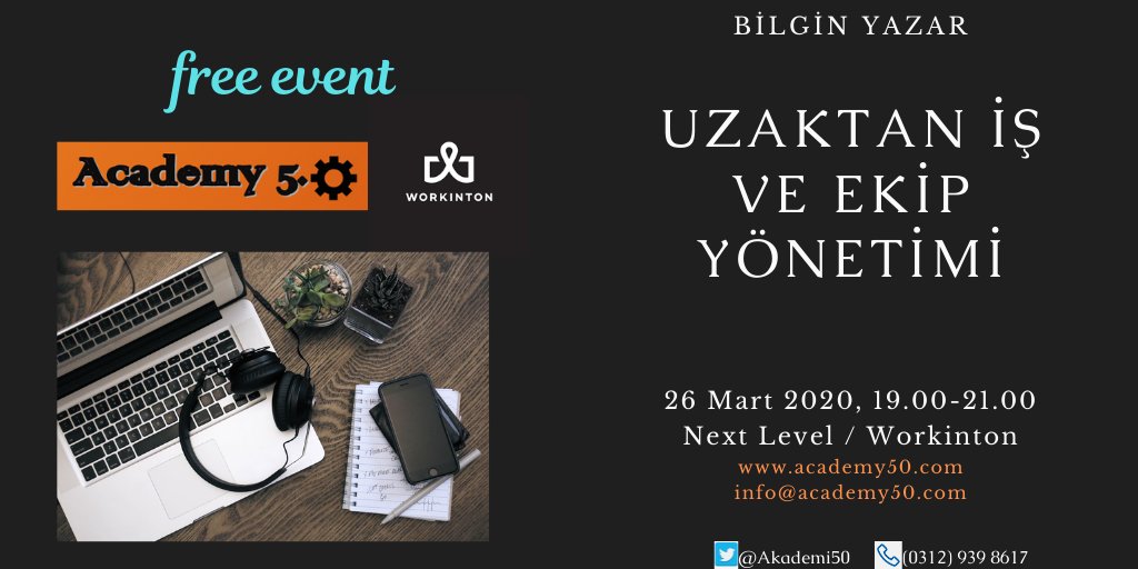 Yeni etkinliğimizde "Uzaktan İş ve Ekip Yönetimi"ni konuşuyoruz. 

Tarih: 26 Mart Perşembe 
Yer: Next Level Workinton

#Ankara #etkinlik #bikahveicelimmi #Workintalks

Kayıt: eventbrite.com/e/uzaktan-is-v…