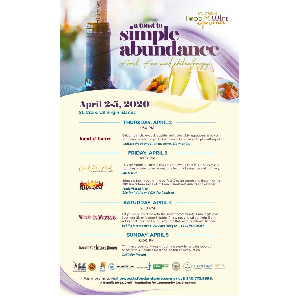 There's something for everyone at 2020 St. Croix Food &amp; Wine Experience! Check out our lineup of the incredible events that will be taking place from April 2 - 5, 2020 and purchase your tickets today >>> Click here and grab yours before it's too late - stxfoodandwine.com/buy-tickets/