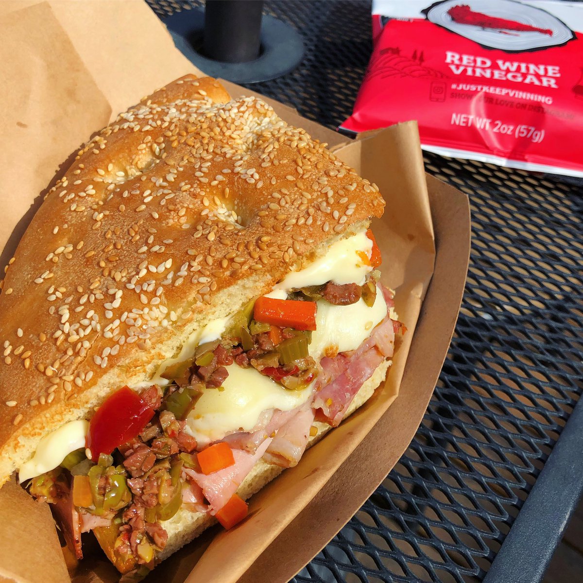 catering by Goose in Indy (@ocaskb) on Twitter photo Muffuletta means <a href="/SmokingGoose/">Smoking Goose</a> Mortadella, Salame Cotto, City Ham, Provolone, Mozzarella, Giardiniera, Olive Salad, Mayo, toasty Sesame Roll — solo or w/chips + nonalcoholic drink just $12 Monday Muffuletta means <a href="/SmokingGoose/">Smoking Goose</a> Mortadella, Salame Cotto, City Ham, Provolone, Mozzarella, Giardiniera, Olive Salad, Mayo, toasty Sesame Roll — solo or w/chips + nonalcoholic drink just $12 Monday