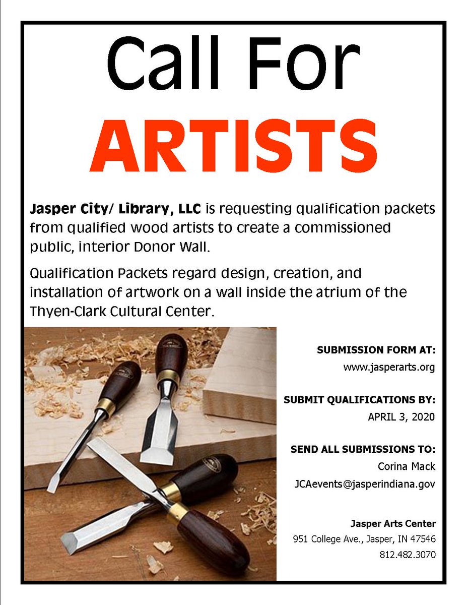 ArtsInJasper's tweet photo. ATTENTION WOOD ARTISTS!!
.
.
Download the Submission Forms here, https://t.co/hmBEqFGauX…/docume…/1583852789_08167.pdf https://t.co/Ir2WVbPV4E