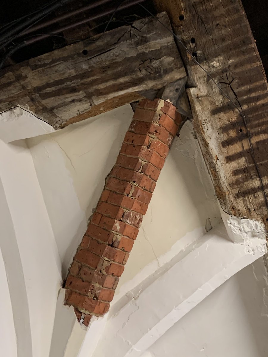 A careful bit of brickwork repair to a ribbed vault in the Great Hall Undercroft #HamptonCourtPalace - unexpected maintenance required as part of our retail upgrades