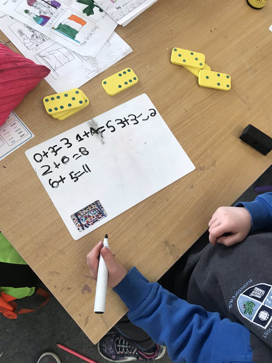 MsNiamhBrady's tweet photo. Senior Infants having fun practicing their number bonds using dominoes! 🖤 #ConcreteMaterials #MathsIsFun @PDSTPrimarySTEM @edco_ie #OperationMaths #creativity #21stCenturySkills https://t.co/GeZlRzSxRl