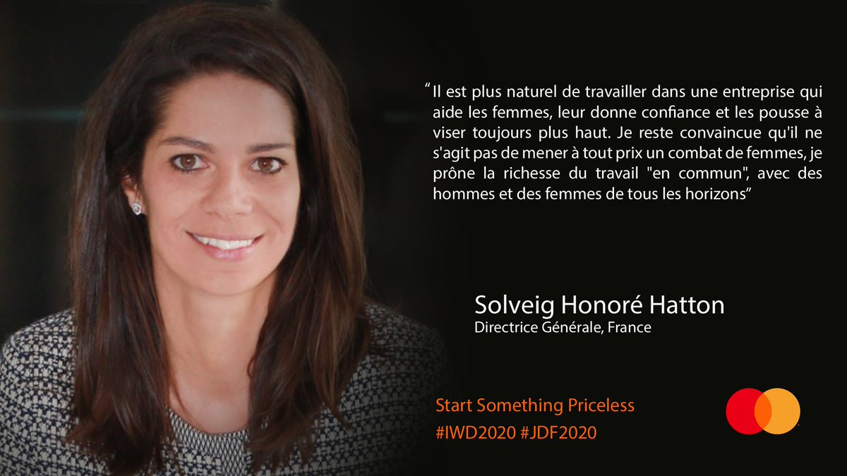 MastercardFR's tweet photo. Alors que nous célébrons la #JDF2020 ce mois-ci, Solveig Honoré Hatton, Directrice Générale de @MastercardFR, souligne l'importance de travailler dans une entreprise "qui aide les femmes" et qui "prône la richesse du travail en commun" #StartSomethingPriceless #IWD2020 https://t.co/vgbZqzOMXN