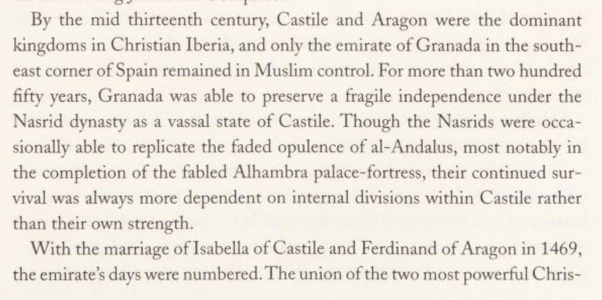 a huge muslim army. One by one, the muslim cities fell to the christians. the fall of seville in 1248, conquest of valencia & algarve under James the Moorslayer (Santiago Matamoros) put christians in control. castile and aragon were united in a personal union & so began