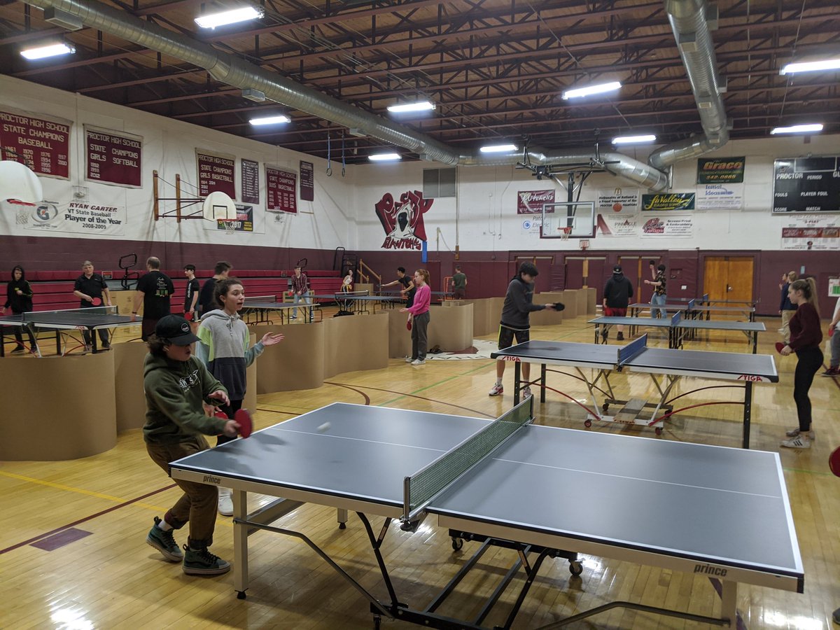I love how Proctor High School turns the gym into a ping pong hall for 3 weeks. Today, we let high school come during lunch. It was great to see them having fun and connecting with each other in a healthy way. #vted #grcsu #healthyhighschools @PHSPrincipal1