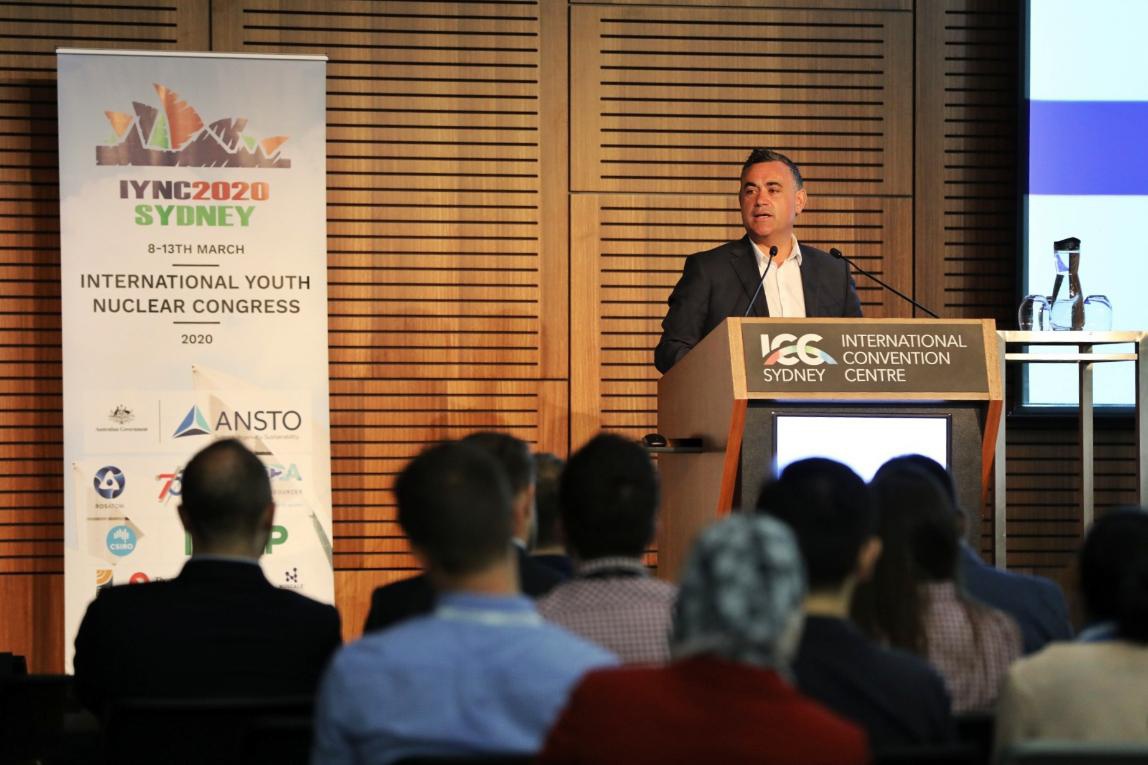 AusYGN's tweet image. The Hon. @JohnBarilaroMP welcomes delegates to #IYNC2020 day 3:
&quot;It&apos;s clear that there is a changing mood in Australia on nuclear&quot; and &quot;all of you have an important role to play in advocating [for nuclear]&quot; #DiversityInNuclear