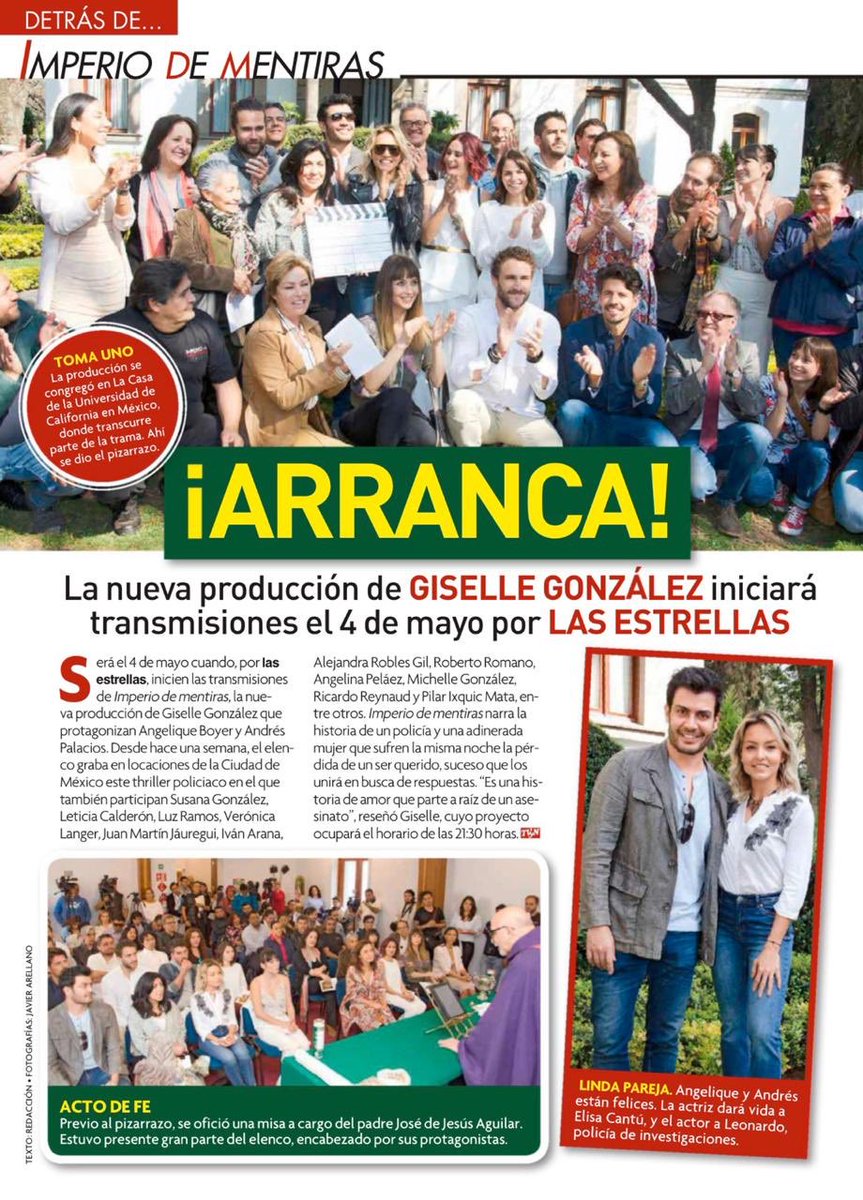 TeamABoyerMedia's tweet photo. Nota | Detrás de #ImperioDeMentiras 🍀🙏🏻🙌🏻❤️ La nueva producción de @giselleglztv iniciará transmisiones el 4 de mayo por @Canal_Estrellas con @Anboy88 @andrespalacios1 @juanmartinj @SusyGonzalezDr @letyca79 @ivanarana_ @michgzl @sandrakai y un gran elenco. 
Vía @TVyNovelasMex https://t.co/27LcsrfAAz