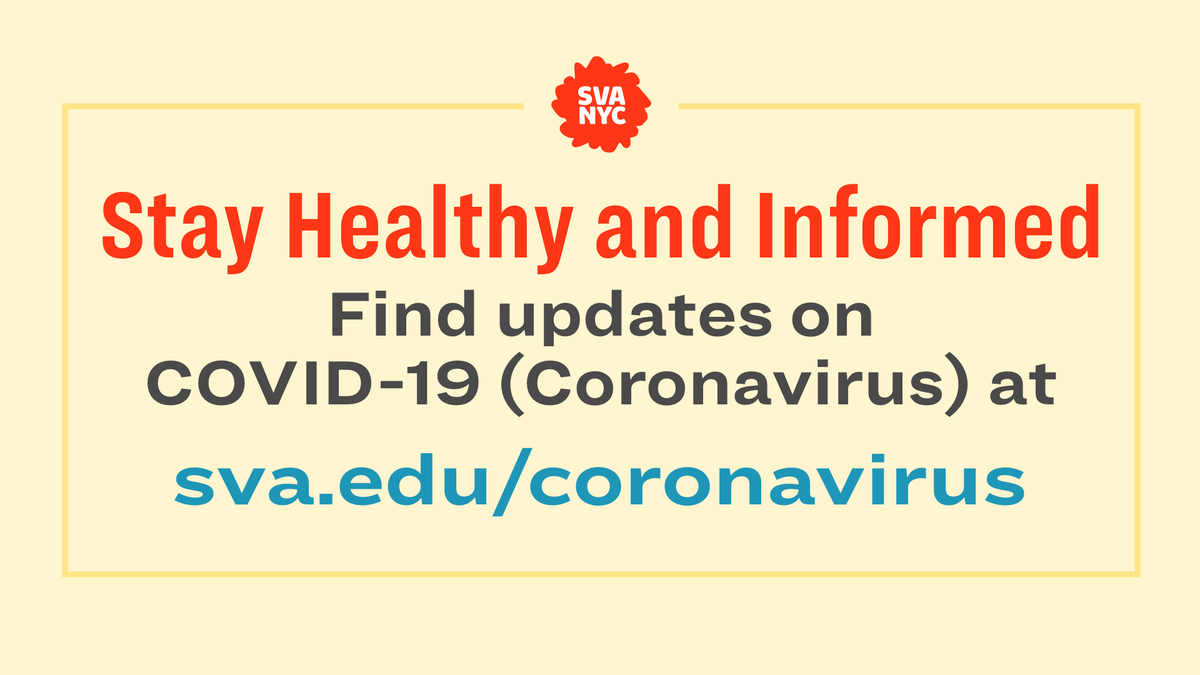 SVA_News's tweet photo. ⚠️At #SVA, the health, safety &amp; well-being of our community is of paramount importance. In response to the rapidly developing coronavirus situation, beginning tomorrow, Wednesday, March 11, SVA will suspend classes for the rest of the week. Details here: https://t.co/MejbRrIHry https://t.co/H0OTULRlcM