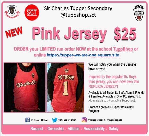 Replica SCT Pink Jersey ORDERS NOW Online bit.ly/2W1LBrS

You can still order at school TuppShop as well. Orders before this Friday will be ready at end of spring break! 

TIGER NATION 
Pride. Love. Respect 

<a href="/tuppertigers/">Tupper Secondary</a> <a href="/tuppshop/">tupperware&sneakers</a>.sct