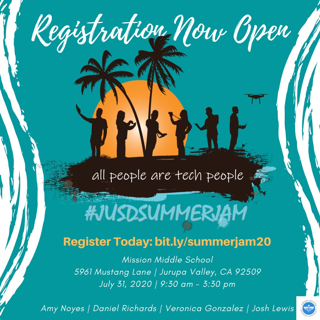 IACUE's tweet photo. Check out what is happening in @JurupaUSD ...
#JUSDSUMMERJAM is in its 5th year! Providing PD that is fun!!!
July 31st, 2020 in Jurupa Valley, CA
Come and be a part of some amazing learning! Register for the event at https://t.co/HtiWBHG8we
Where are people are TECH people! https://t.co/dttkAmRqsy