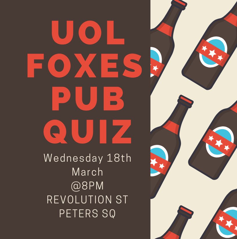 Foxes Pub Quiz come one and all🍻 buy tickets here: 
fixr.co/event/431633367