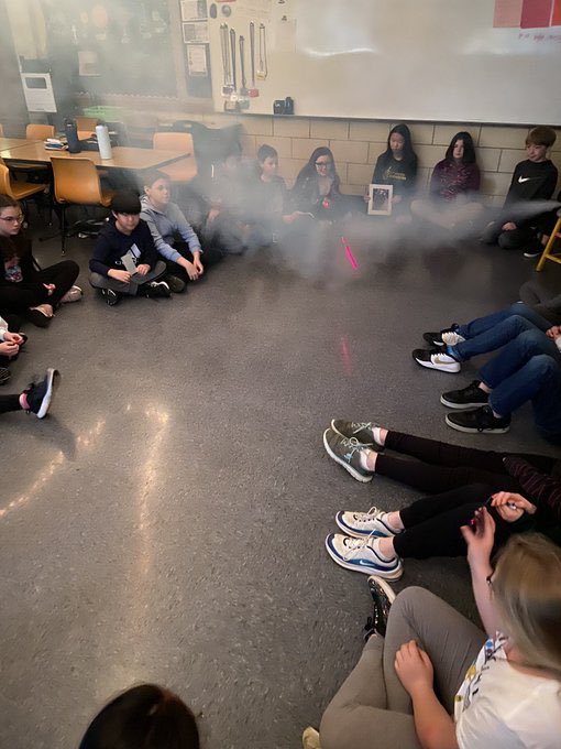Fun with a fog machine!! A regular laser pointer’s path became visible with the addition of fog. 🌫 This path isn’t usually visible to the naked eye! Reflecting this beam around the classroom was so much fun!! @EHGreeneSchool