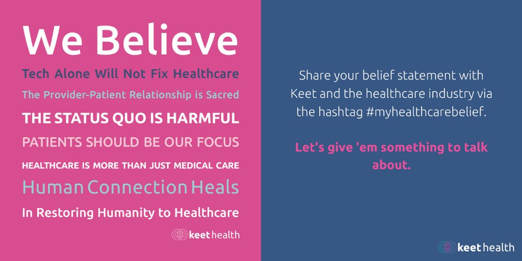 KeetHealth's tweet photo. We're sharing today what we affectionately refer to as our "We Believe" statement. Because we've lost sight of the most important thing in healthcare - the patient.

What's your belief statement? Share it with #myhealthcarebelief. 

Read about it here: https://t.co/Z9ebdstilc https://t.co/CgBPeMUdEo